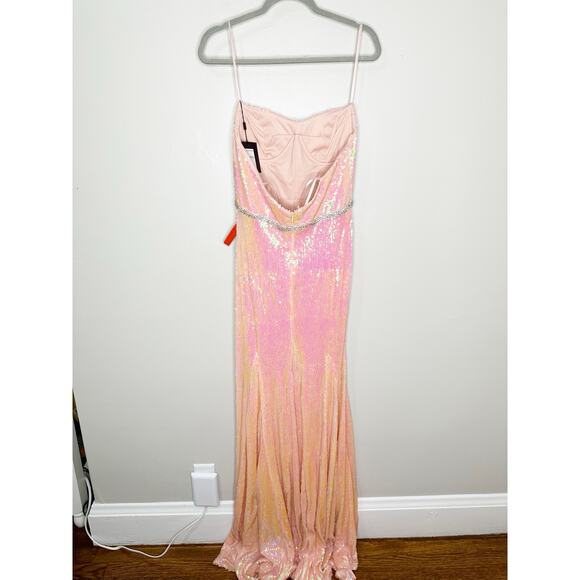 Mac Duggal 26980 Sequined Strapless Rhinestone Belt Gown Coral 2 $398 NEW - Picture 5 of 13